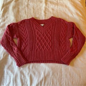 American Eagle Pink Cable Knit V Neck Sweater - Size M